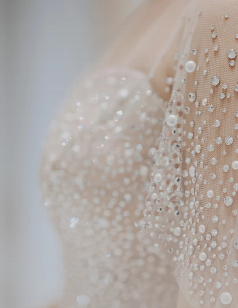 Delicate pearl beading illustrating specialty sewing